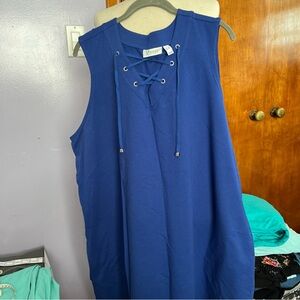 Denim & co Blue Sleeveless w/ tie  detail dress
